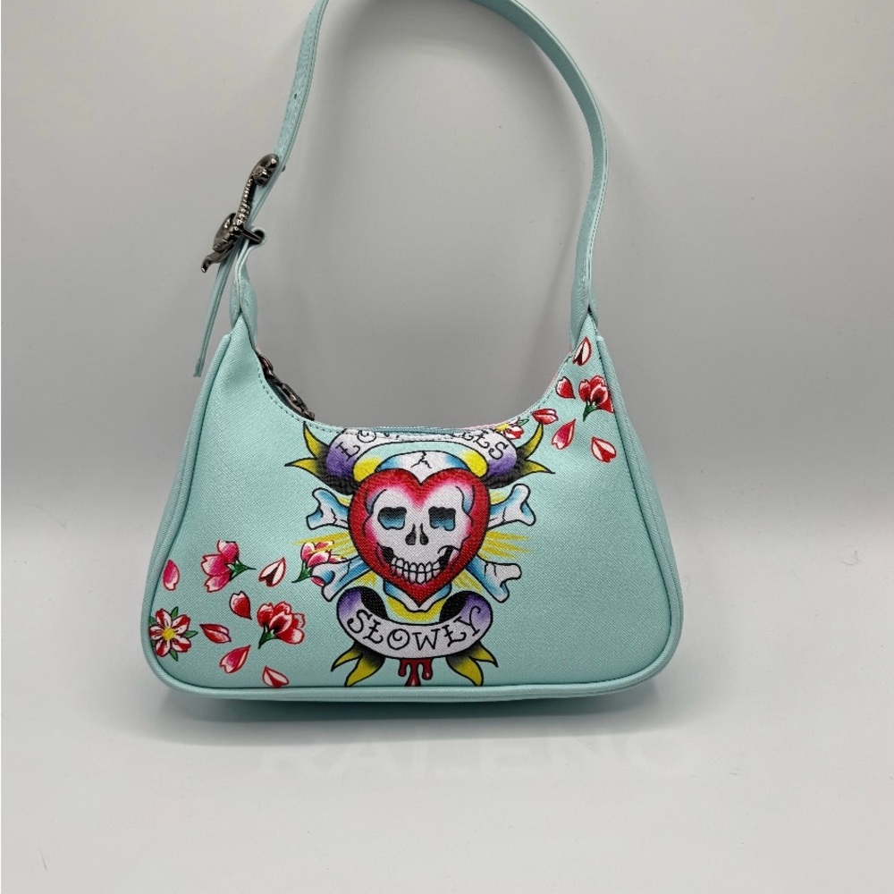 Ed Hardy Blue Sugar Skull Shoulder Bag